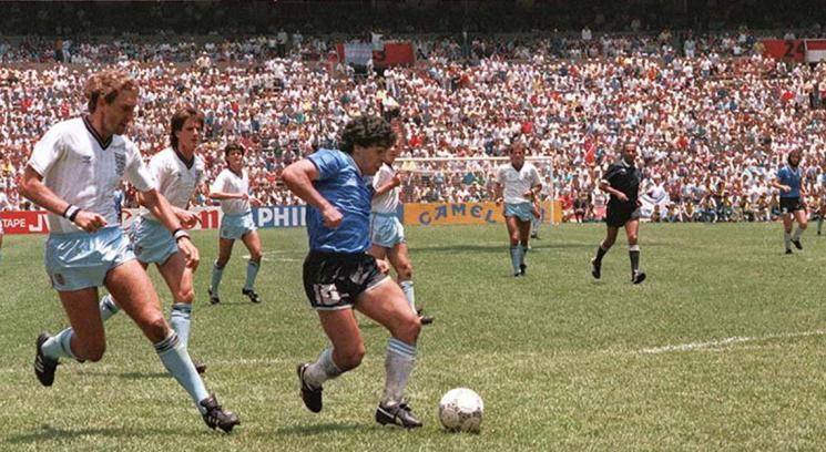 Diego Maradona scores against England, 1986 World Cup — Public domain